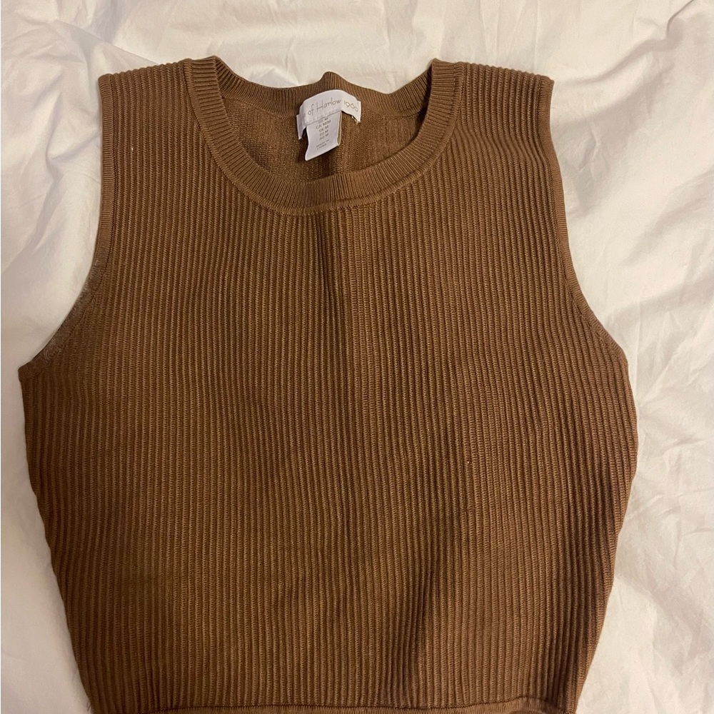 Brown Ribbed Sleeveless Top